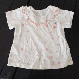 Baby Girl Size 80 cm White Short Sleeve Shirt Light Pink Strawberry Print 12 Mon